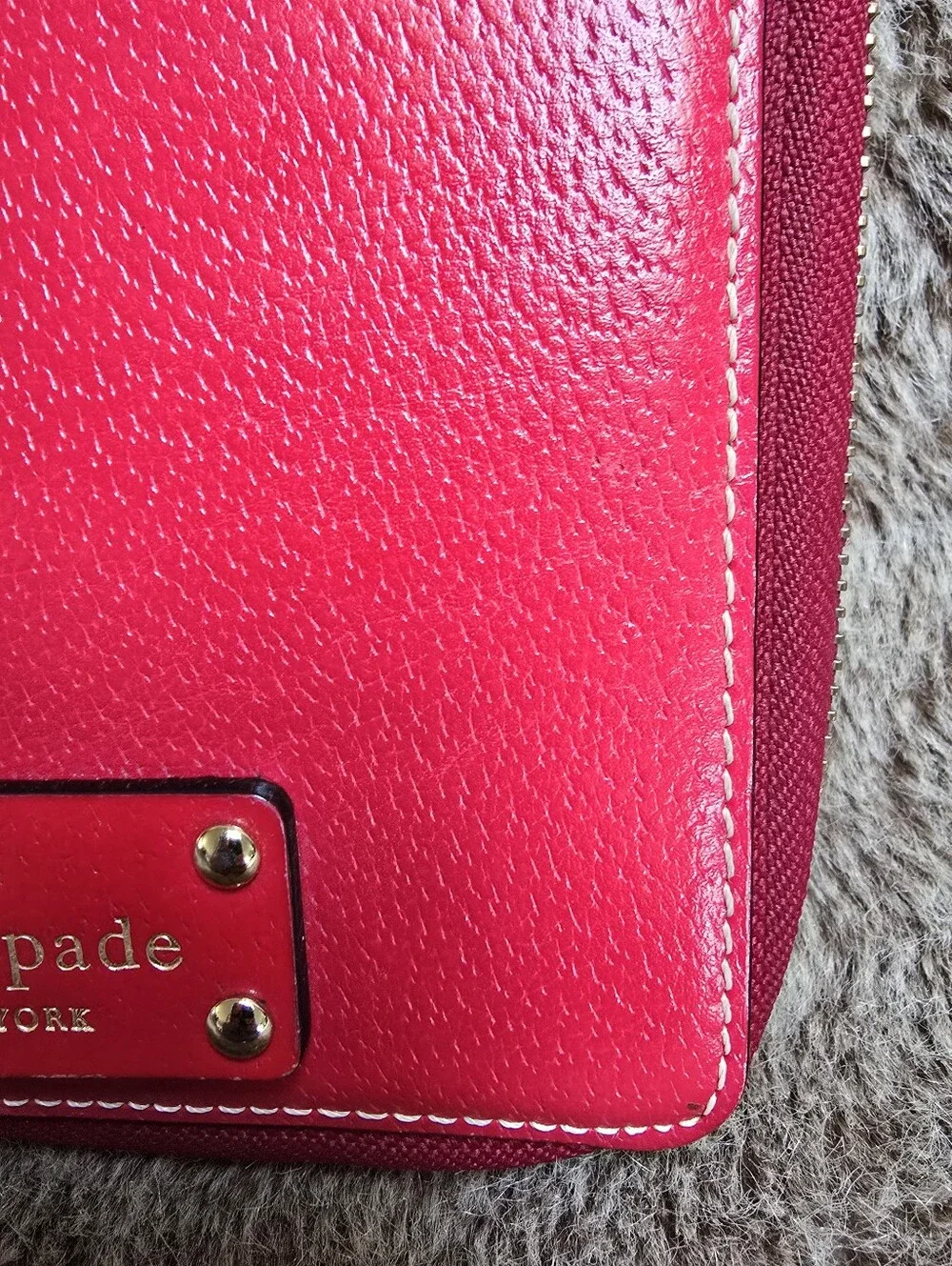 kate spade Leather Wellesley Personal Agenda Planner Cherry Red Zip Around RARE